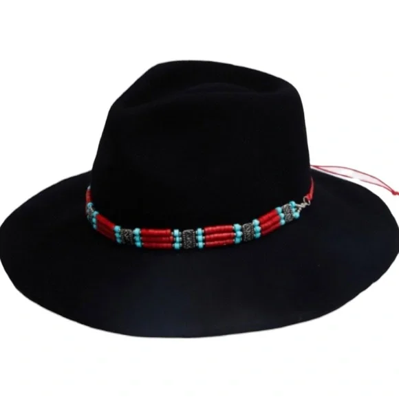 Nikki Beach x Free People Rio Black Bead Trimmed Rancher Western O/S Wool Hat Paloma Raffia Straw Cowboy Hat | Black | Ochre Lane – OchreLane main image 3